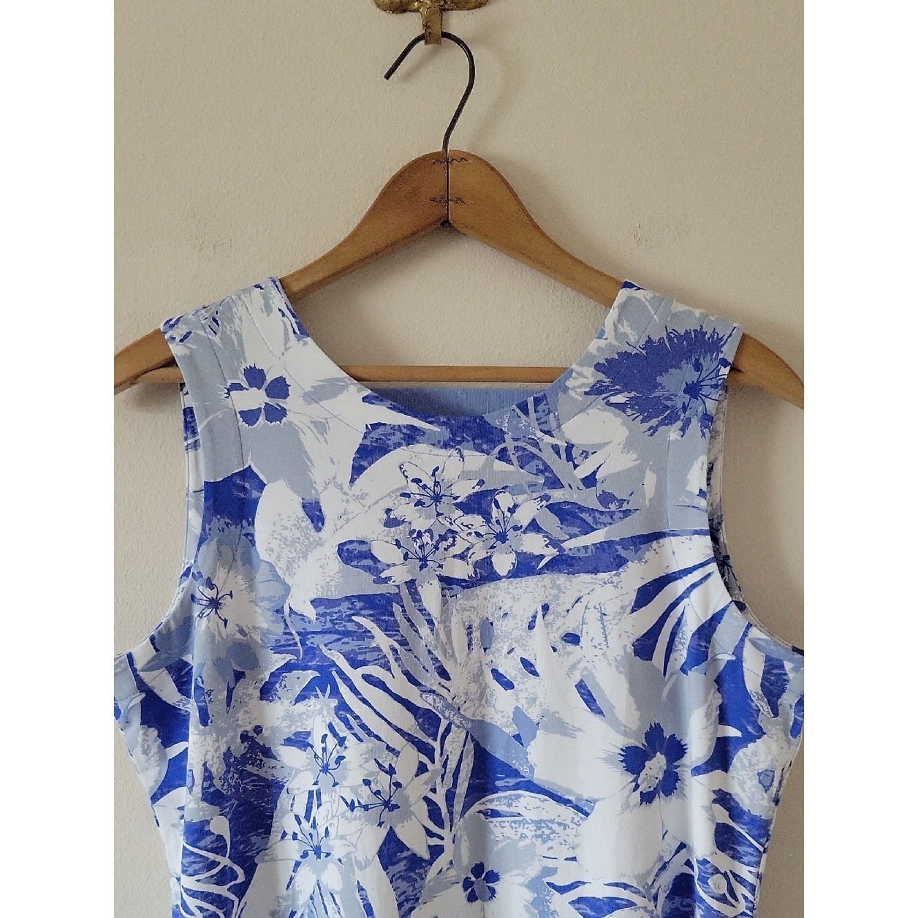 Ana Clare Blue White Tropical Emilee Maxi Shift Dress Size Large