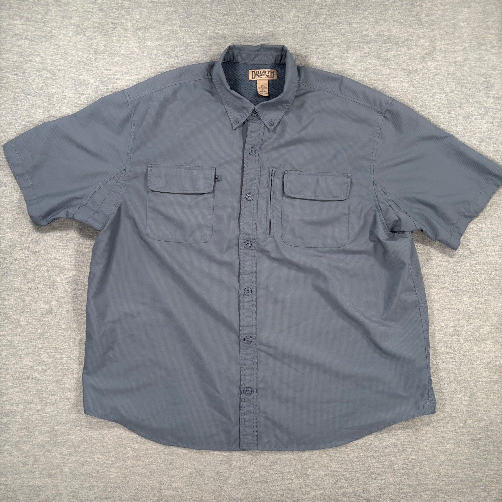 Duluth Trading Co Mens 2XL Gray CoolPlus Short Sleeve Ventilated Fishing Shirt