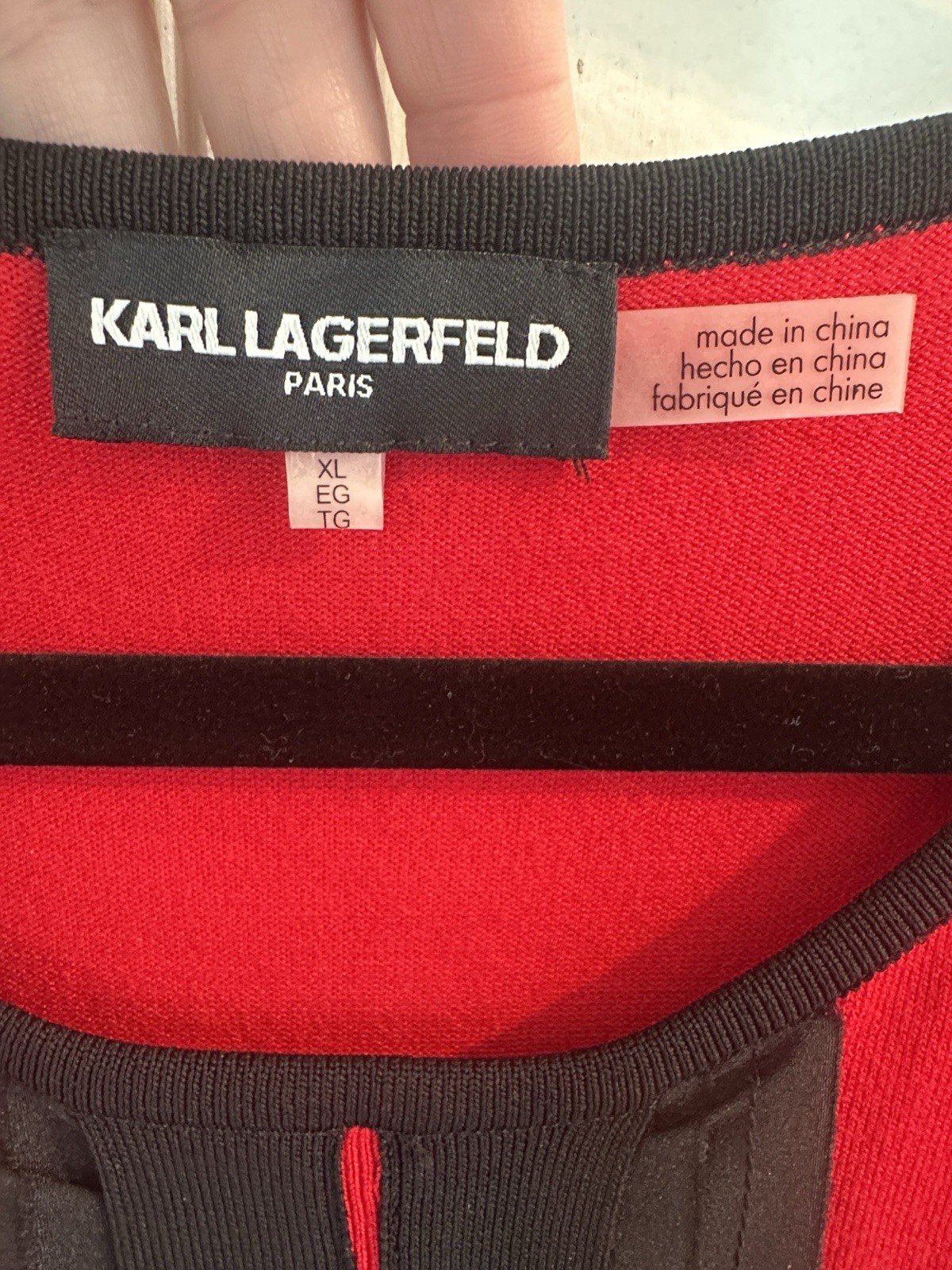 Karl Lagerfeld Paris Red/Black Colorblock Ruffle Knit Round Neck Sweater XL