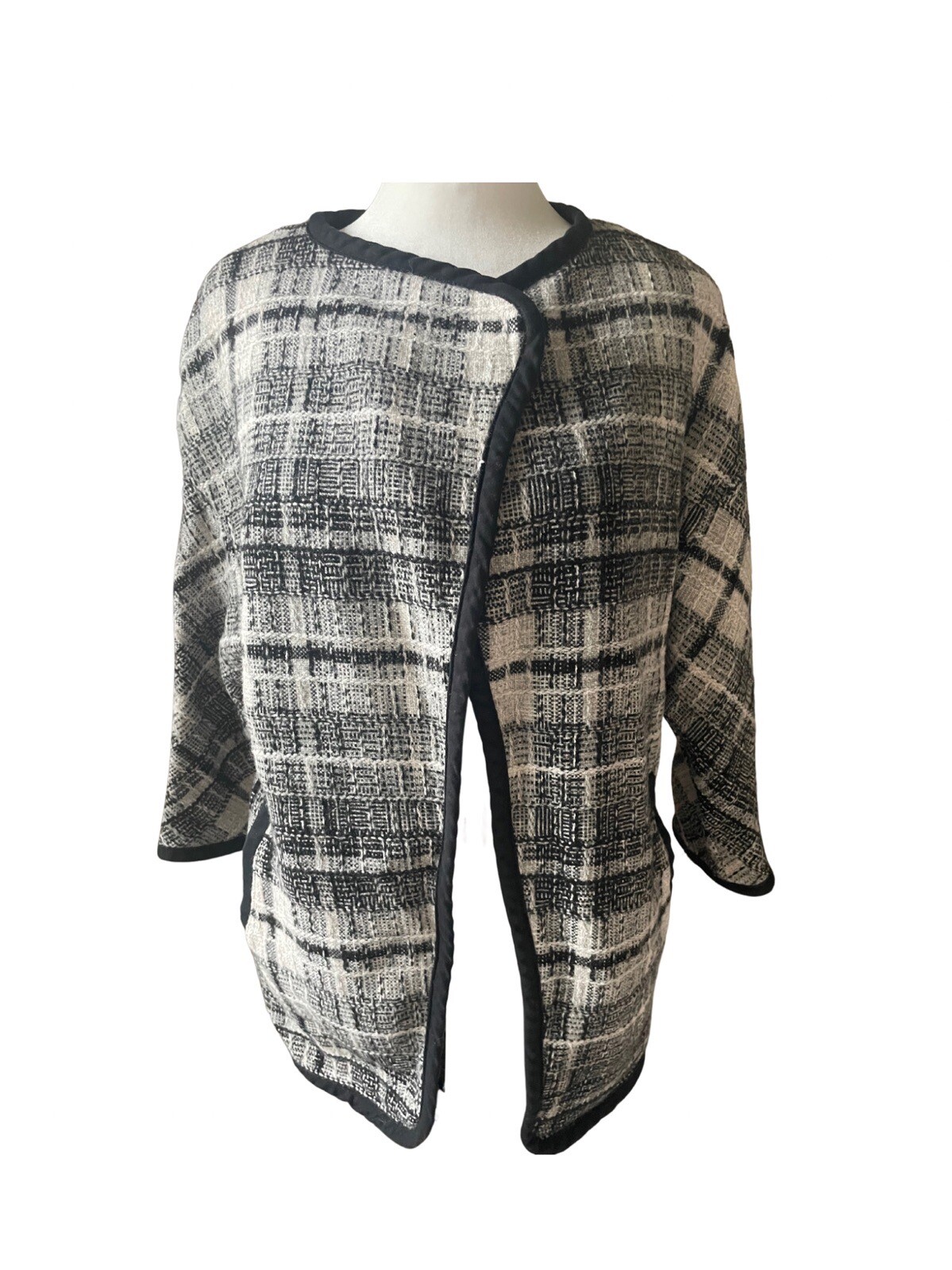 Women’s Size XS Black And White Plaid Viscose Wool Blend Jacket With Pockets