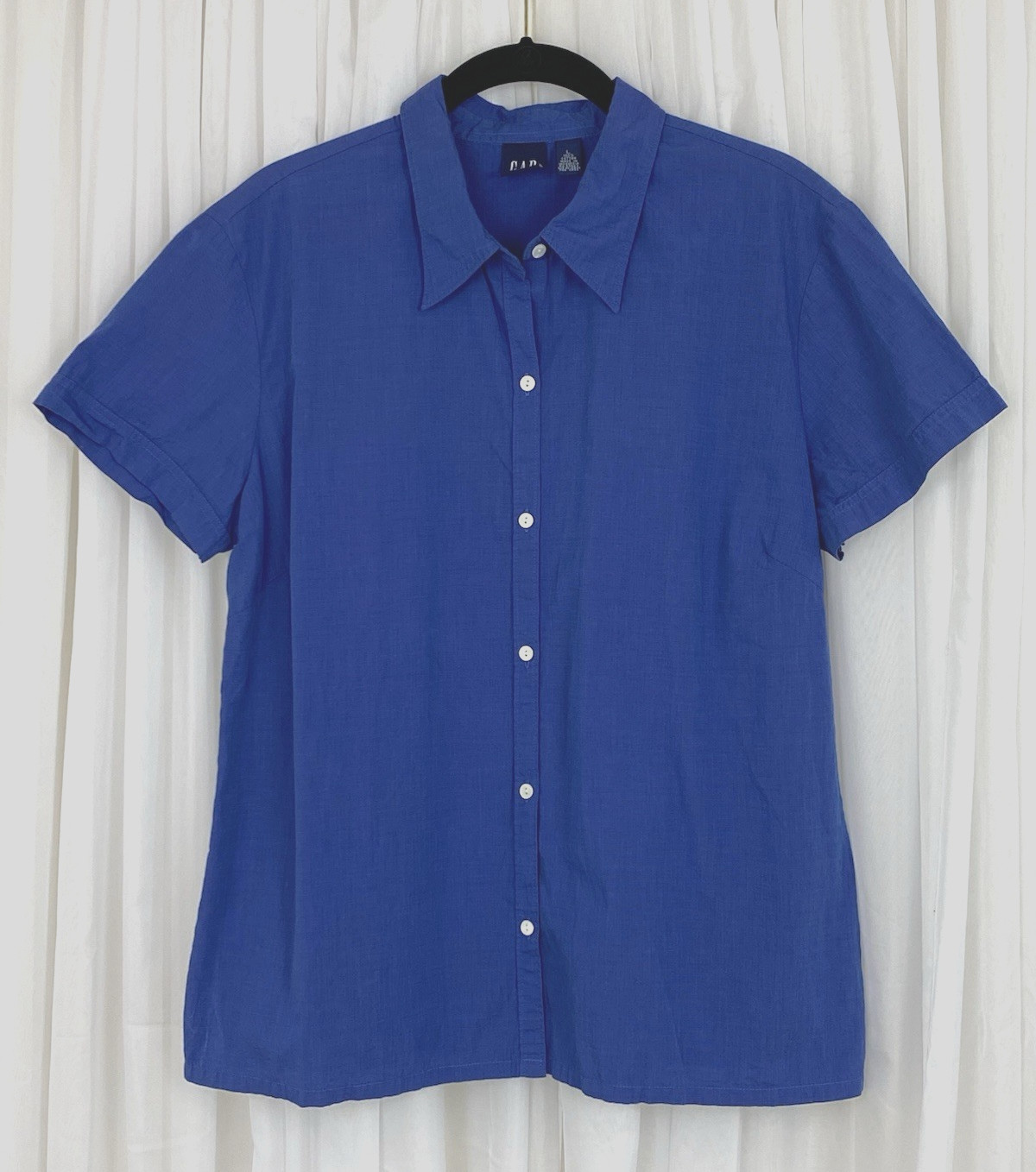 Gap Women’s Sz Large Blue 100% Cotton Short Sleeve Button Up Blouse