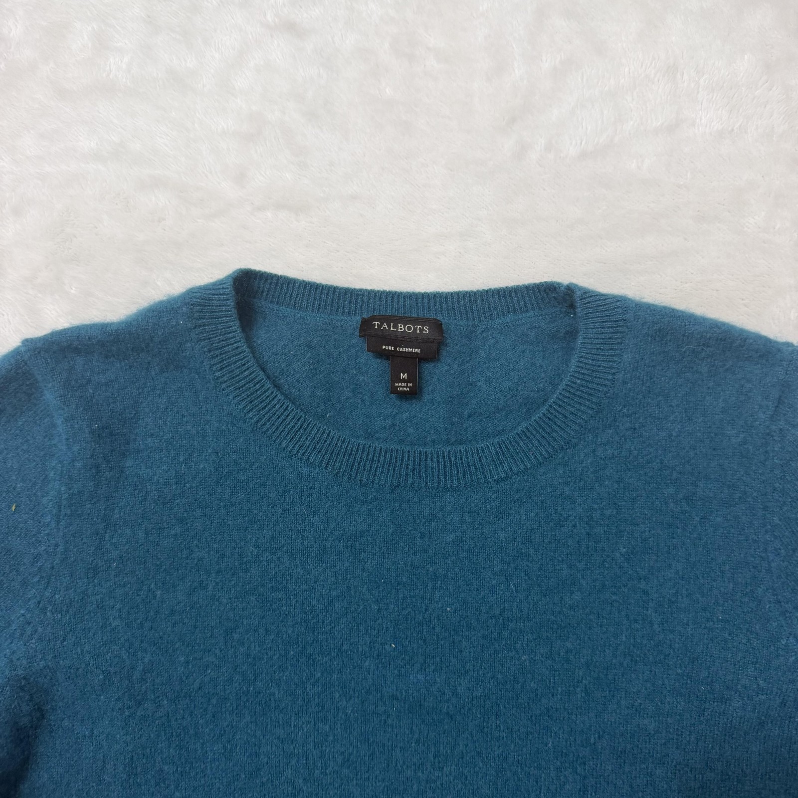 Talbots Cashmere Sweater Womens Medium Blue Crewneck Pullover Knit Soft Fuzzy