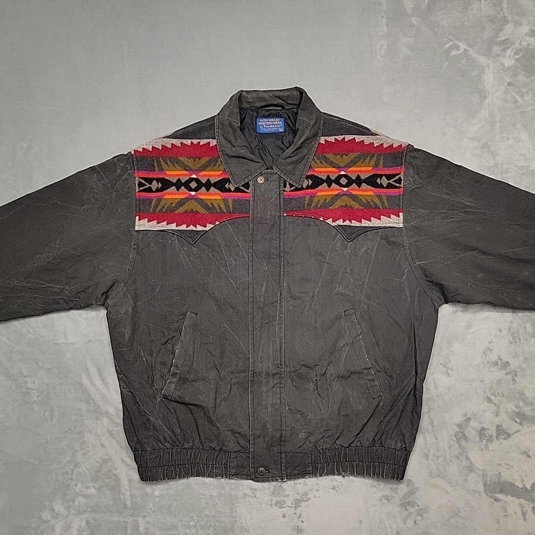 VTG Pendleton Jacket Mens XL Black Aztec Western Bomber Southwestern Made In USA