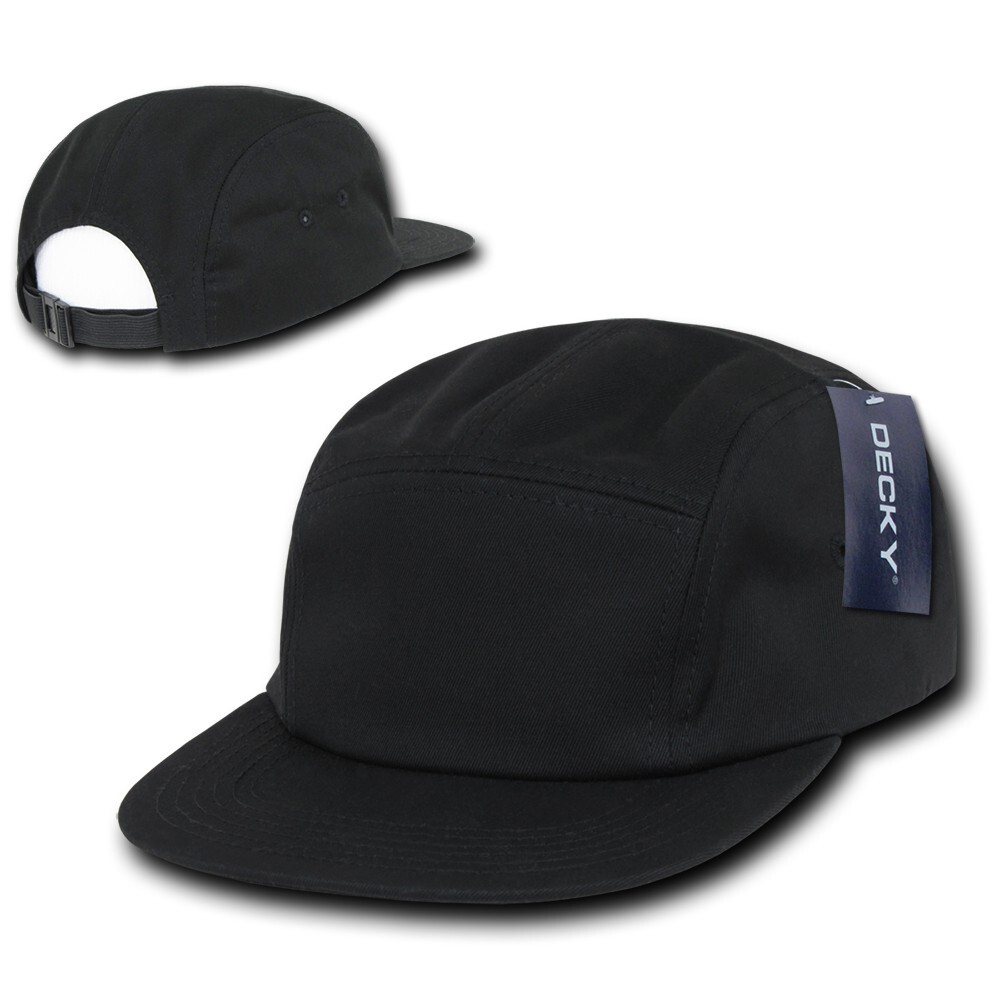 5 Panel Racer Cap – Black, Cotton Hat (Decky 985-BLK, New with Tags)