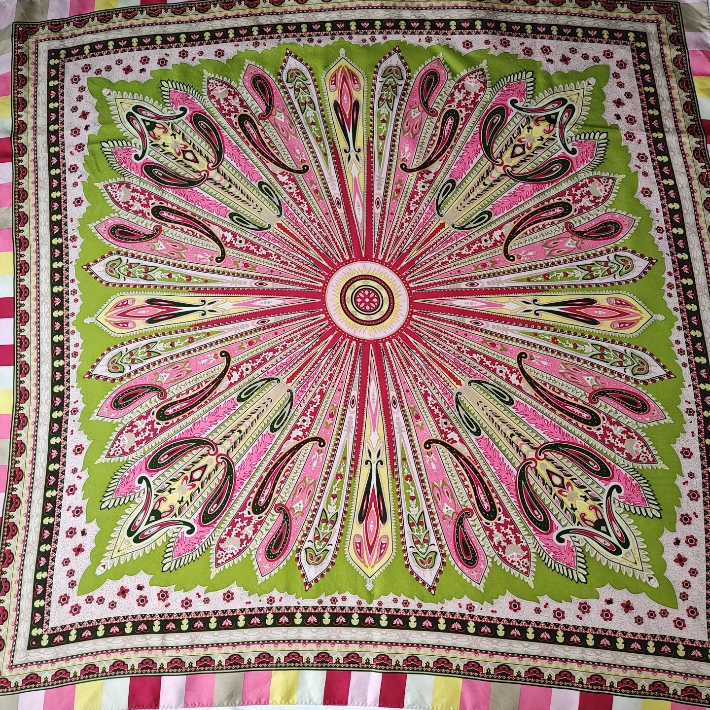 Vintage Talbots Silk Scarf- Paisley Sunburst Carnival ~35in square Ex.Cond.