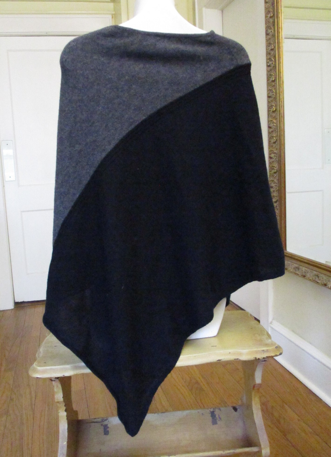 Celeste Womens Poncho One Size Sweater Gray Wool Cashmere Color Block Knit Cape