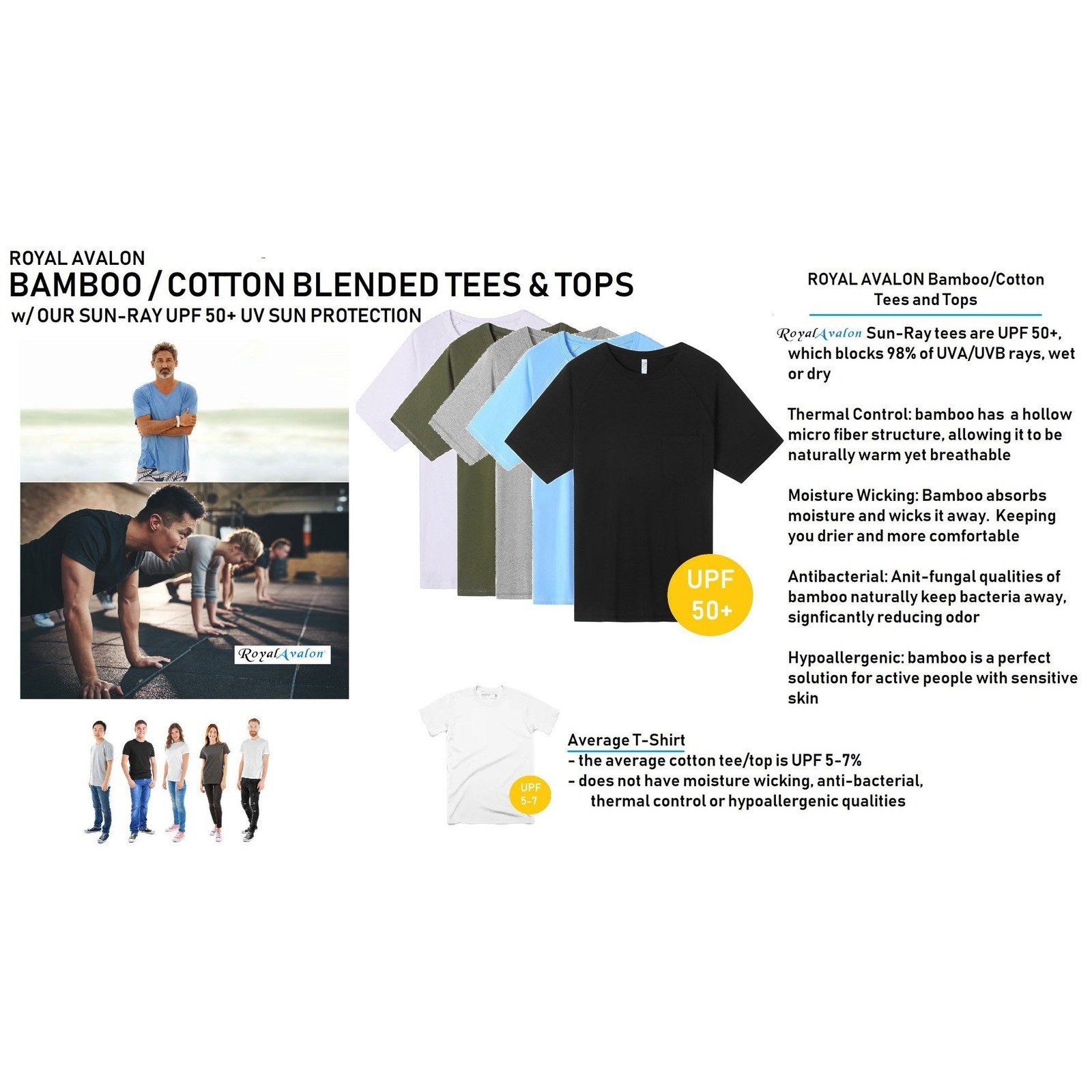 Royal Avalon Sun-Ray UV Protection Bamboo Blend T-Shirt Mens Large Yellow Solid