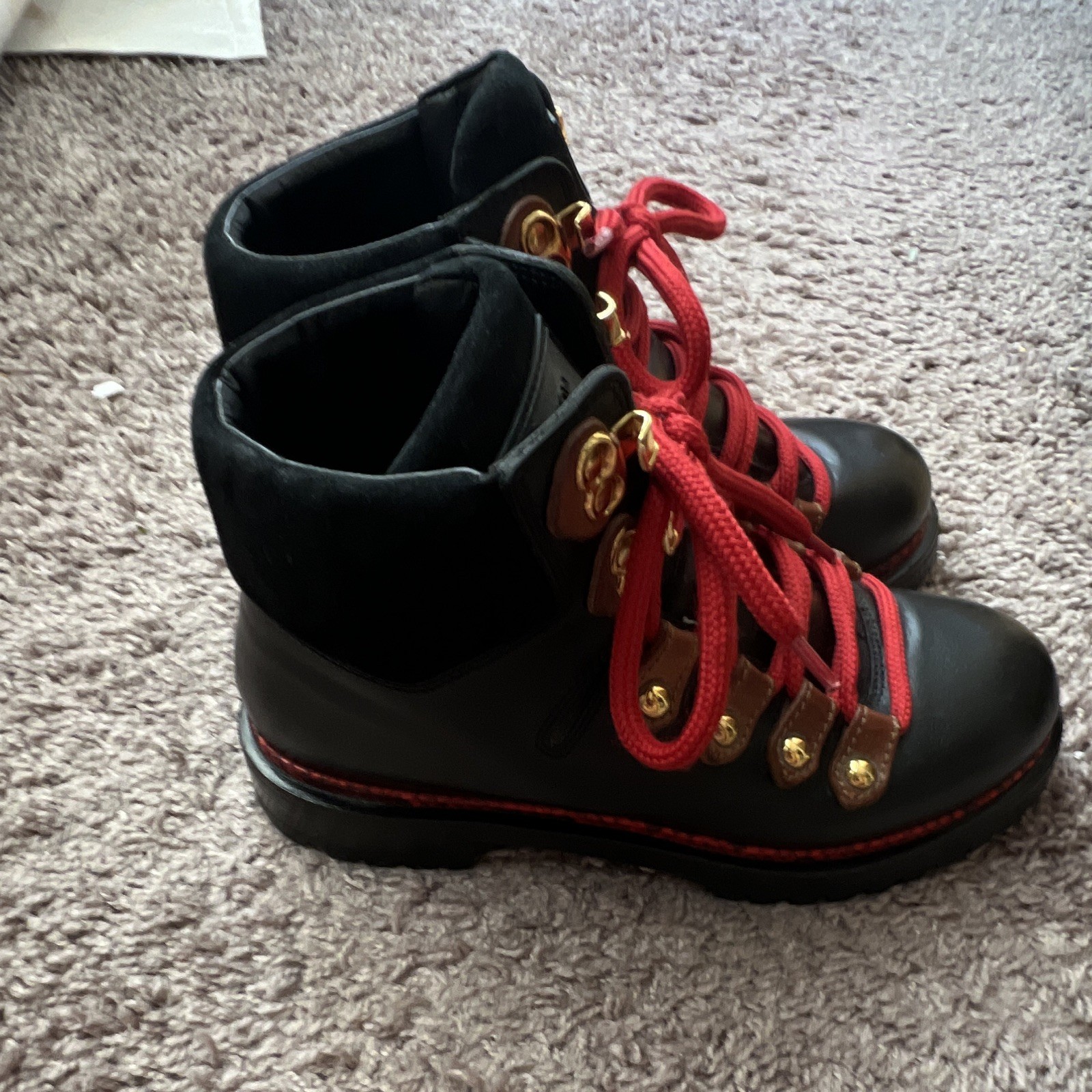 Louis Vuitton Women’s Leather Hiker Ankle Boots Red Laces Lug Sole EU 36.5