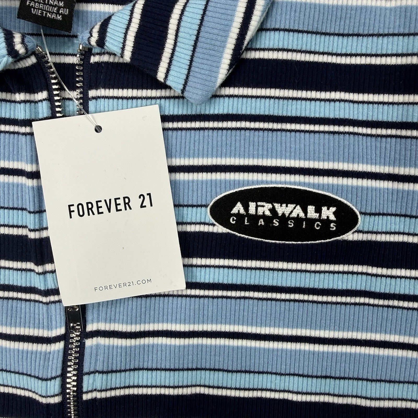 Forever 21 Airwalk Classics Striped Zip Crop Top Women Large NWT