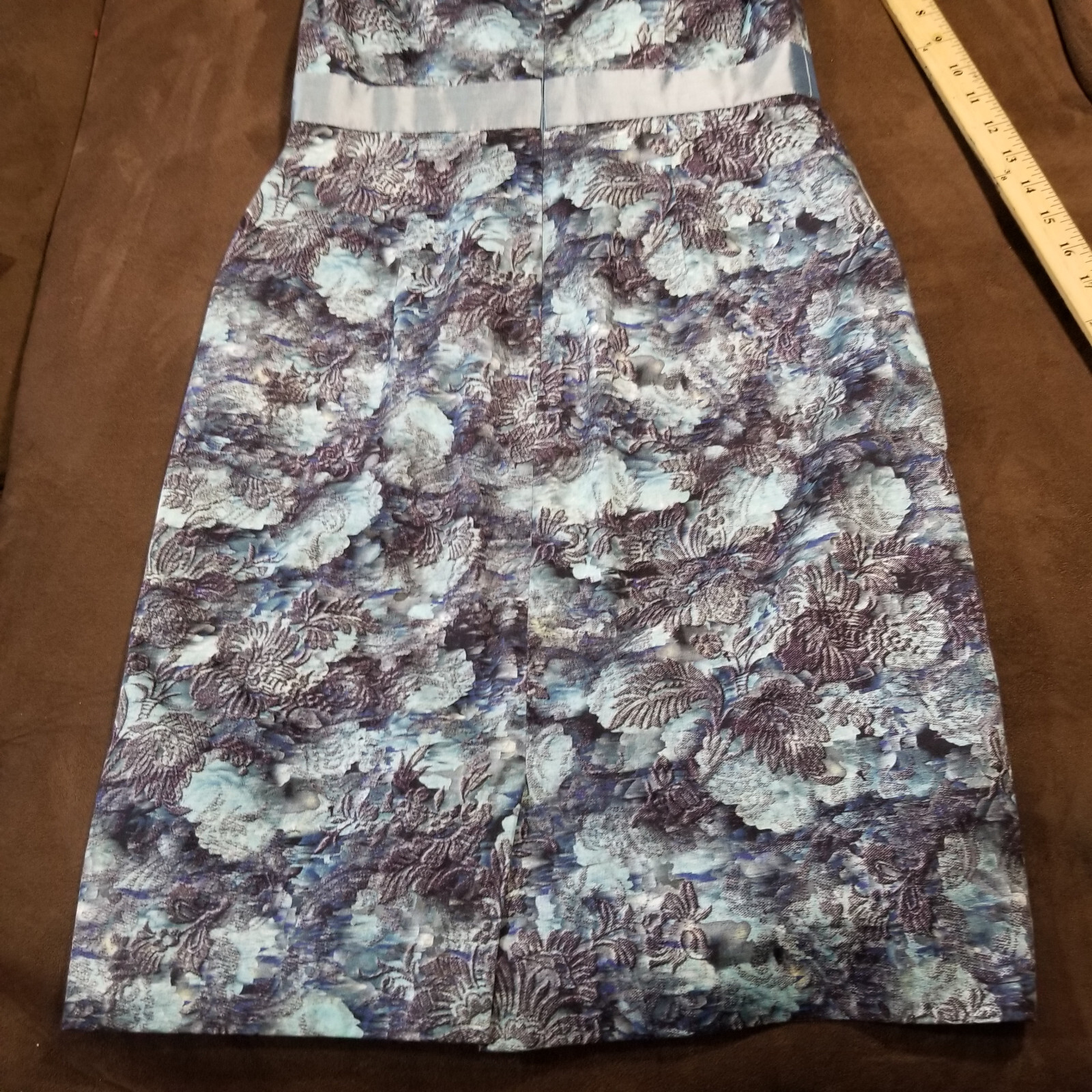 KAY UNGER SLEEVELESS MAXI DRESS BLUE FLORAL COTTON SILK SPANDEX POLYESTER Sz 4