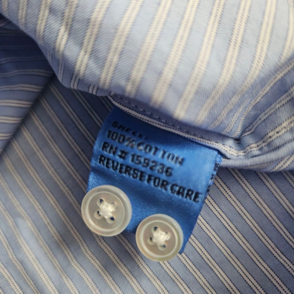 J. McLaughlin Blue White Pinstripe Collared Button Up Cotton Business Preppy