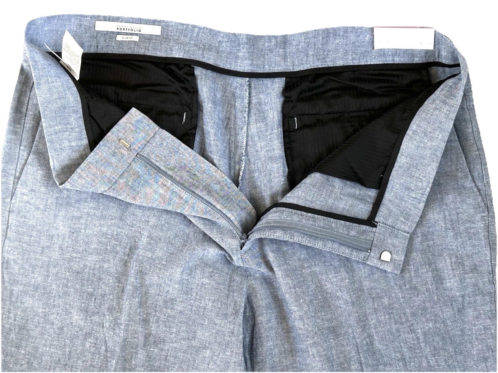 Perry Ellis Portfolio Linen Pants Slim Fit Bay Blue Size 38 x 30 Retail $95