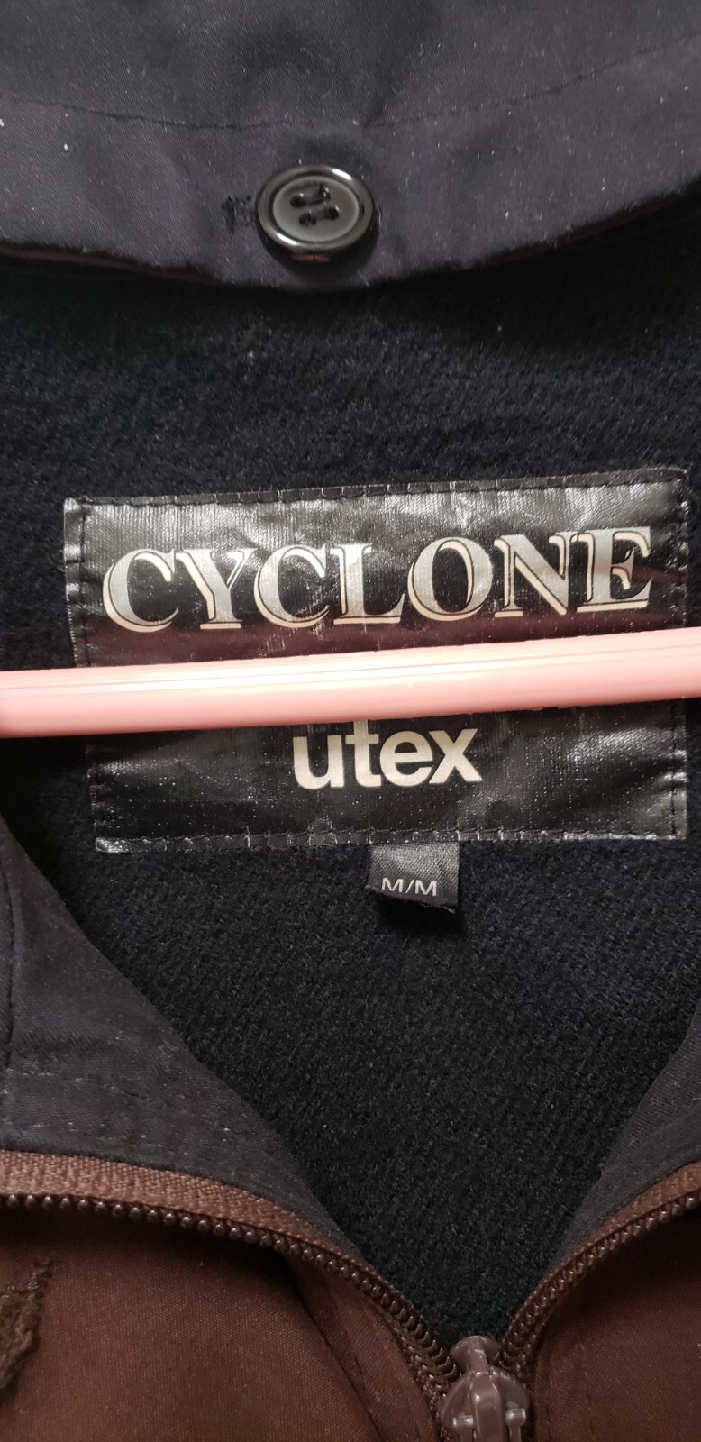Cyclone/Utex Chocolate Brown Mid-length Rain Jacket W/ Black Turn Down Collar M