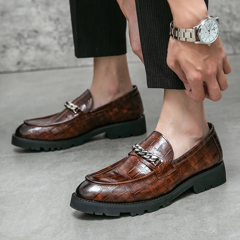 Comfortable Chain Wholesale Casual Formal Slip on Men Dress Leather Shoes