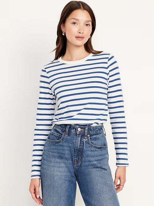 NWT Old Navy EveryWear Long-Sleeve T-Shirt Tee Shirt Blue Stripe Women M L