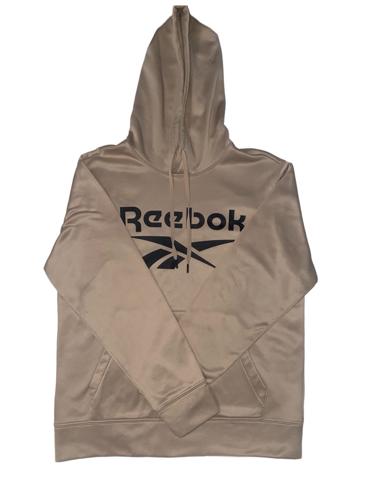 Reebok Men’s M Beige Pullover Hoodie Fleece Logo Pockets Drawstring