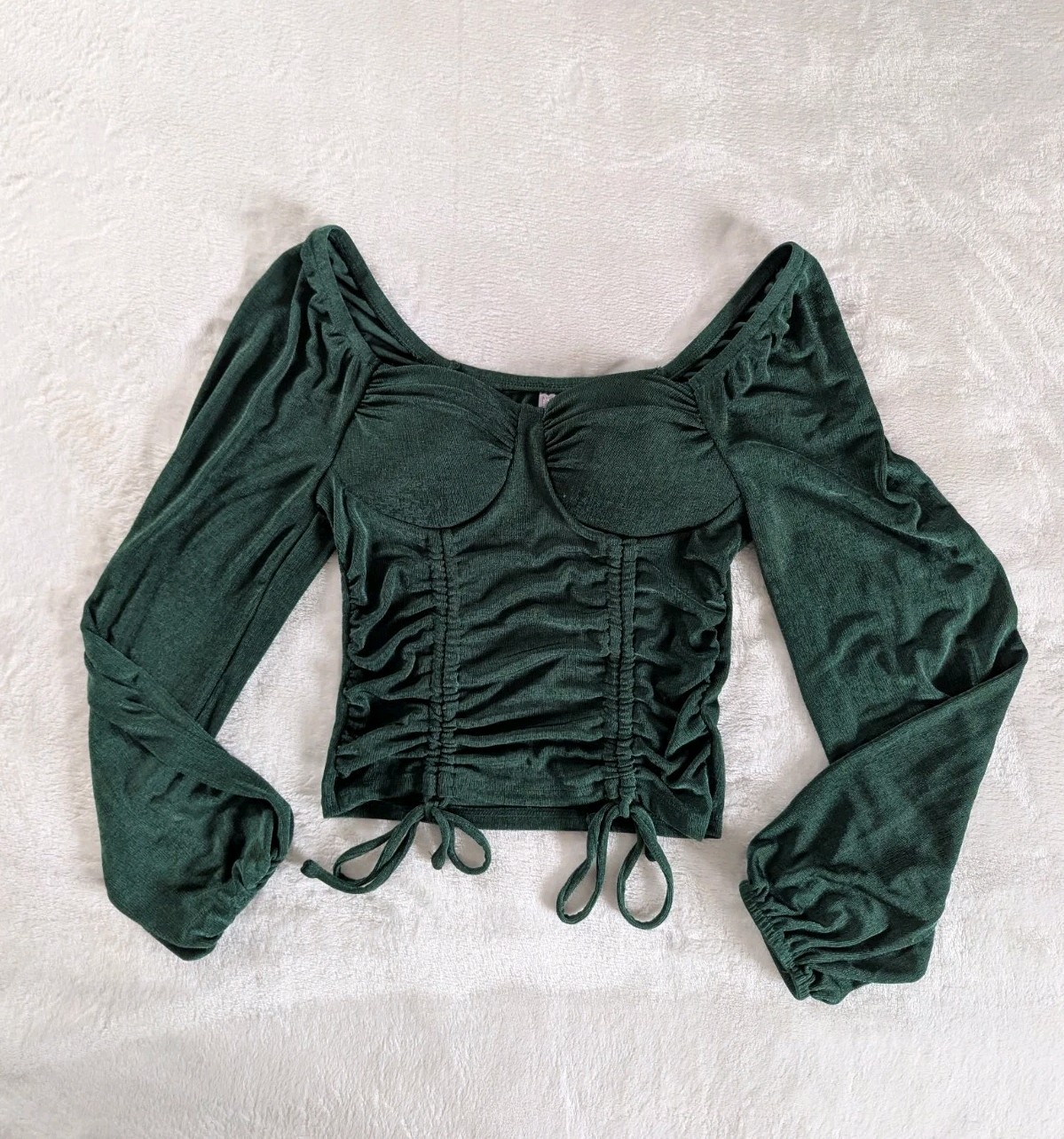Dark Green Long Balloon Sleeve Corset Top Size S Romantic Whimsigoth Fairy Y2k
