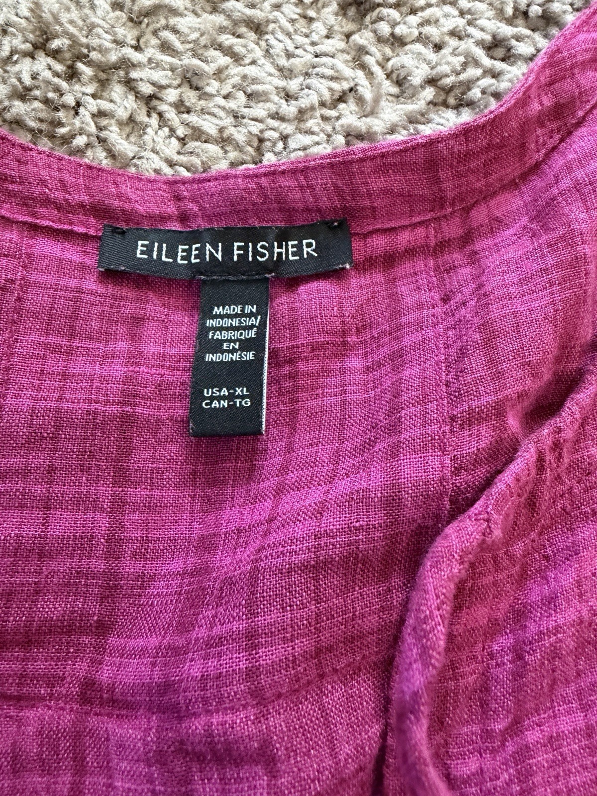 Eileen Fisher 100% Linen Pullover Top Women’s XL Pink Lagenlook Textured