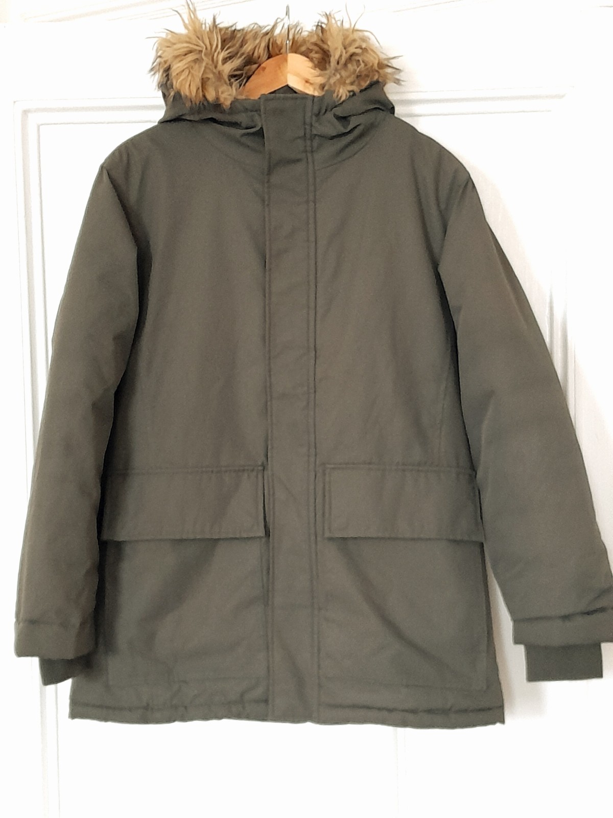 French Connection Khaki Fur Trim Hood Parka Coat size S