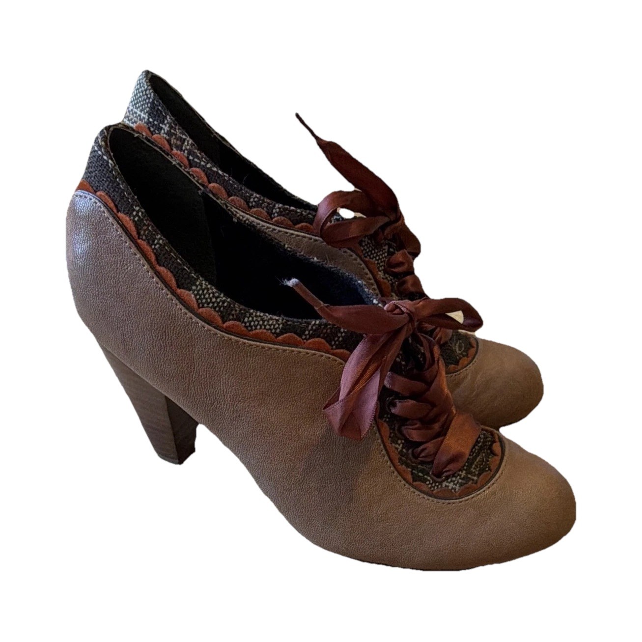 Poetic License Women’s Brown Leather Lace-Up Pump Heels Round Toe EU 37