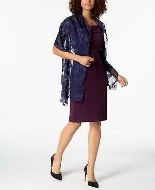 INC International Concepts Blossom Shadow Embossed Evening Wrap Sheer Scarf Navy