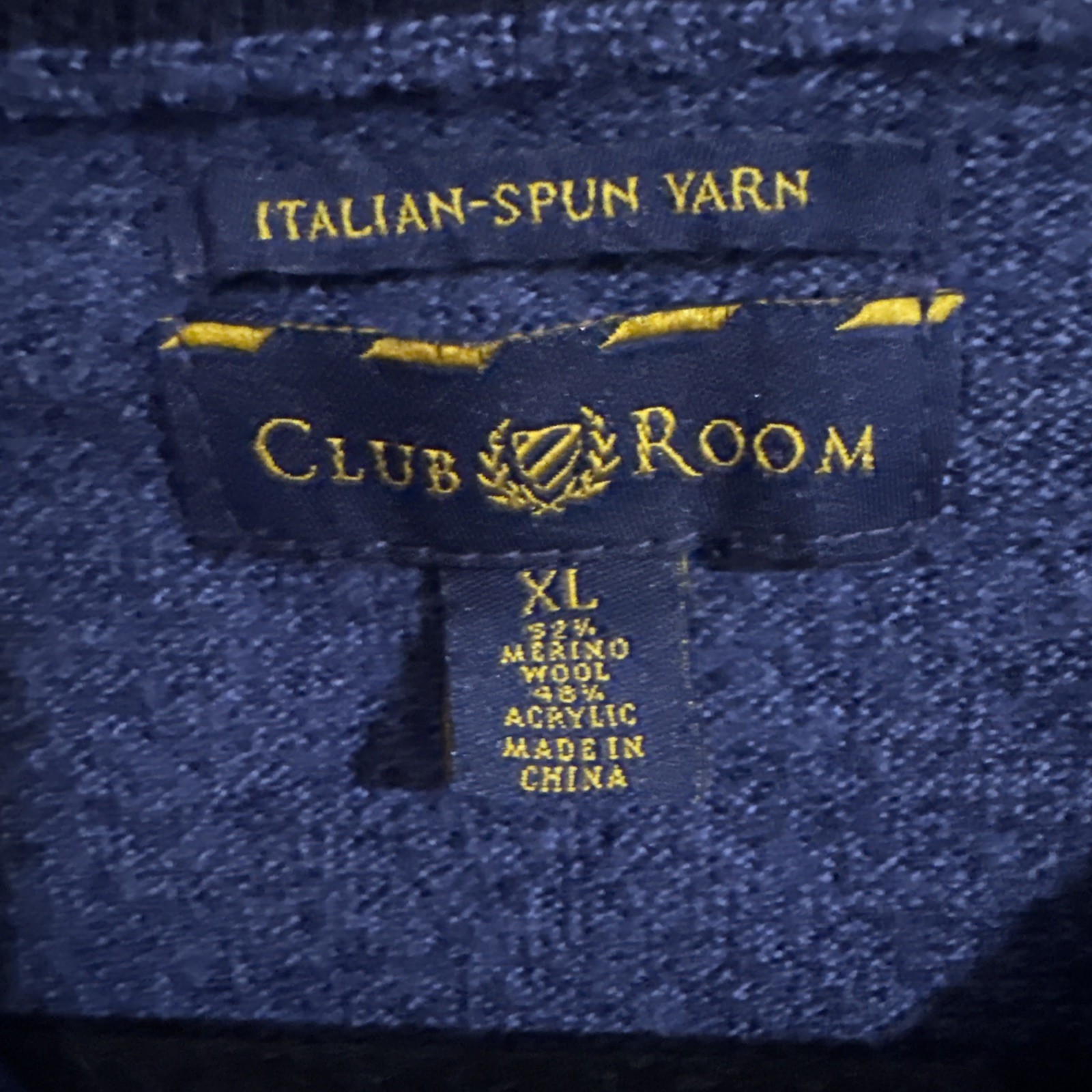 Club Room Sweater Mens XL Navy Blue Merino Wool Blend Crew Neck Minimalist