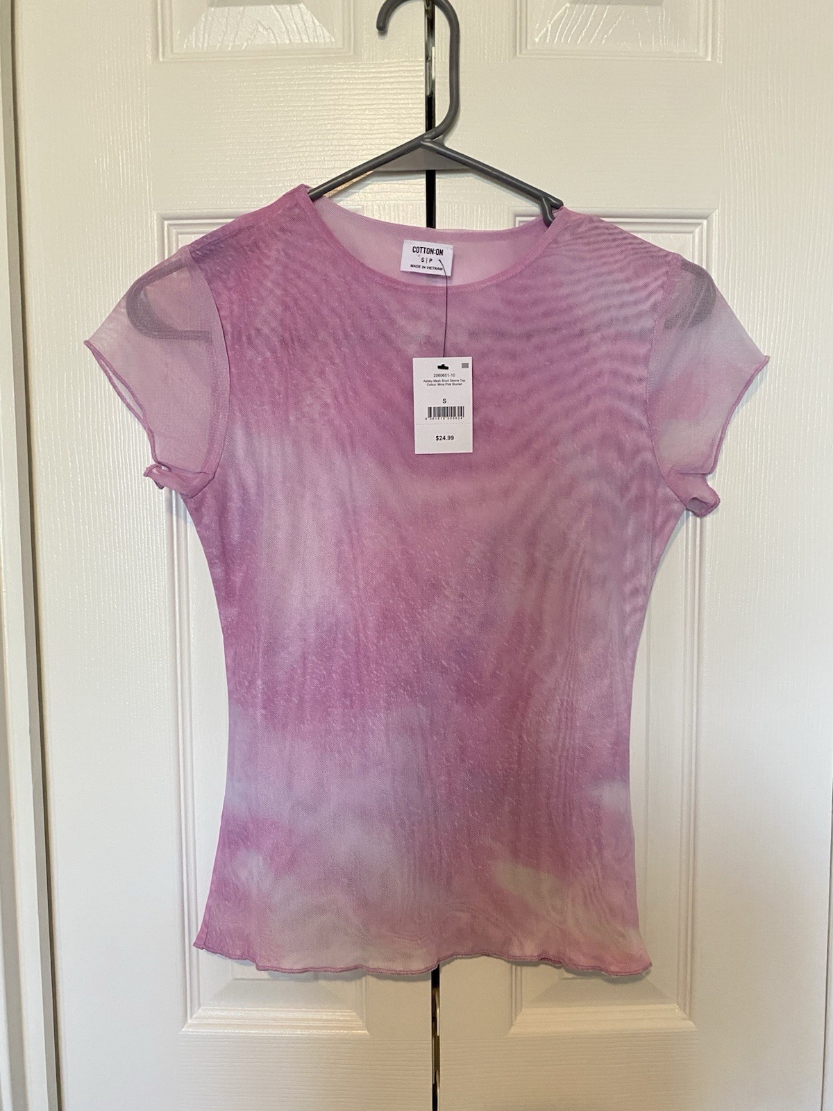 Cotton On Pink Tie-Dye Sheer Mesh Round Neck Short Sleeve Top Women’s S