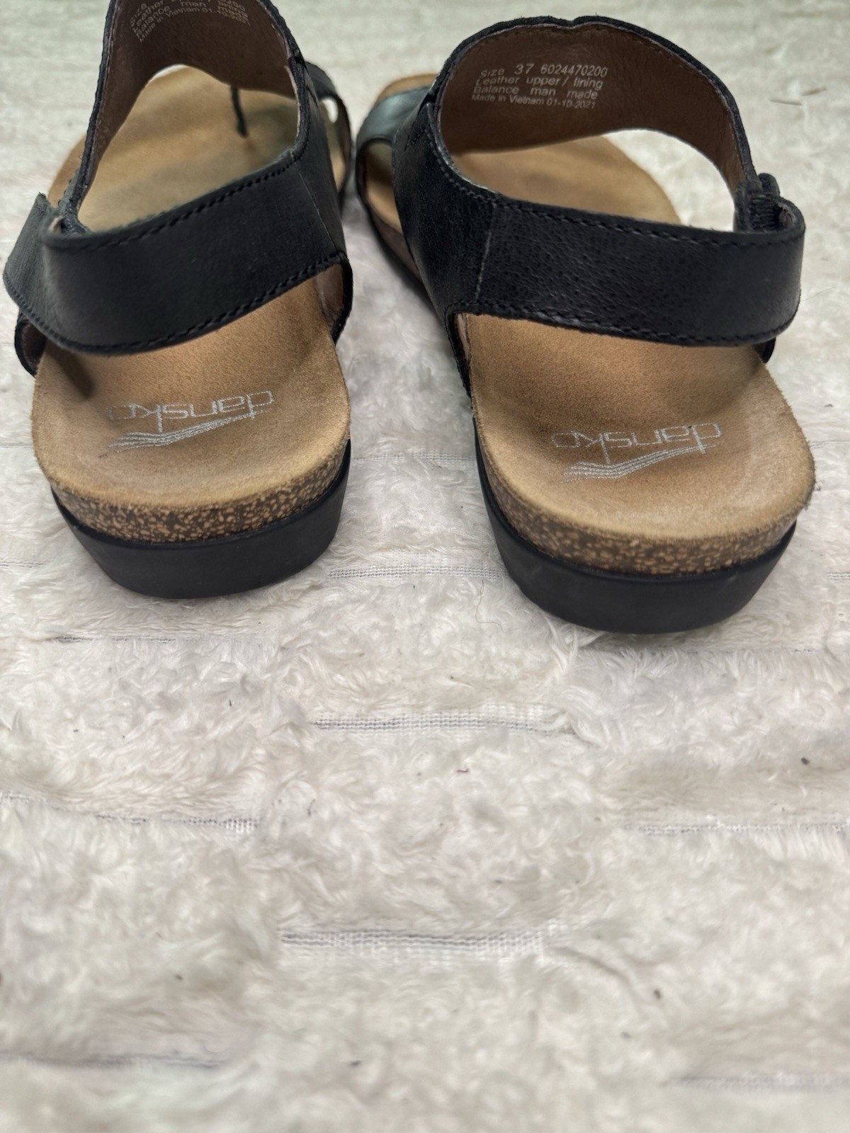 Dansko Reece Black Leather Sandals Size 37 Comfort Wedge