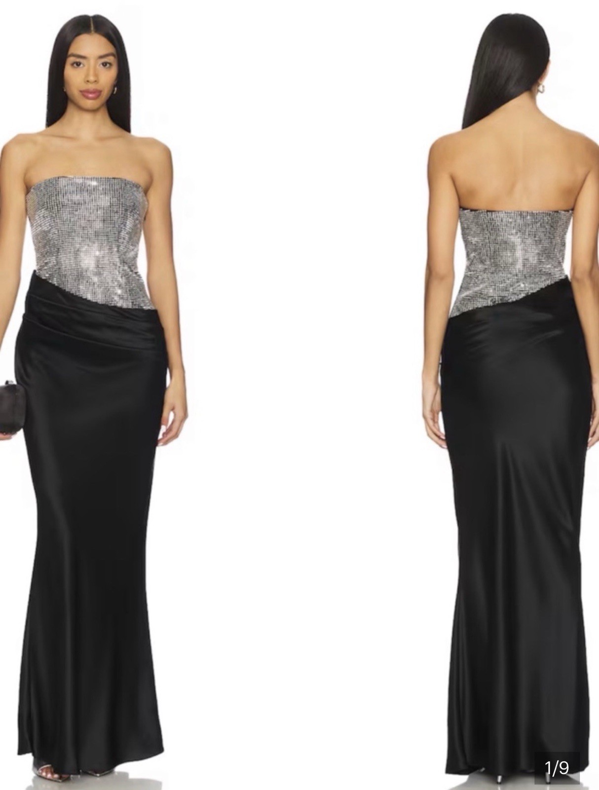 Retrofete Alexandra Strapless Formal Gown Dress Black Small Crystal Embellished