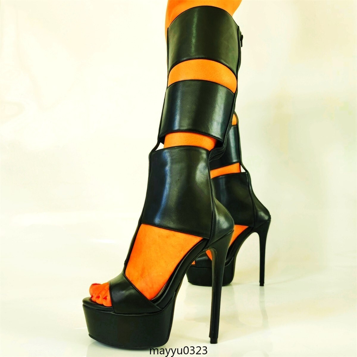 Womens Strappy Sandals Stiletto High Heel Platform Knee High Boots Oversize New