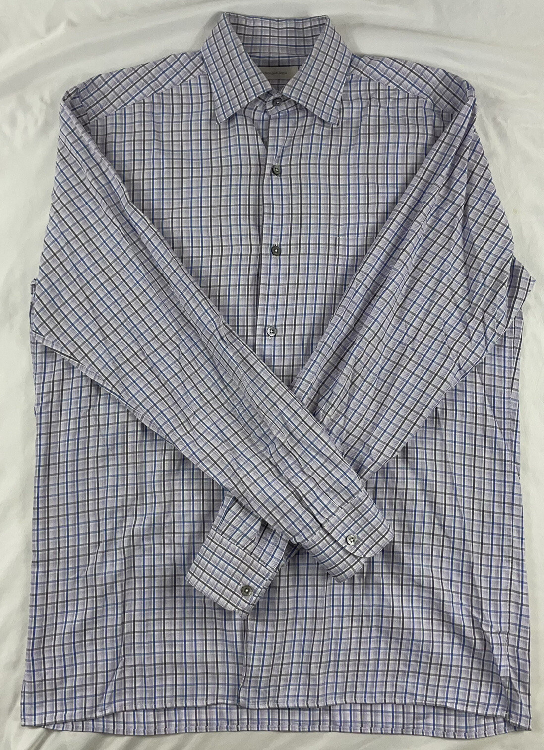 Ermenegildo Zegna Lavender Blue Checked Recent Mens Button Front Size L