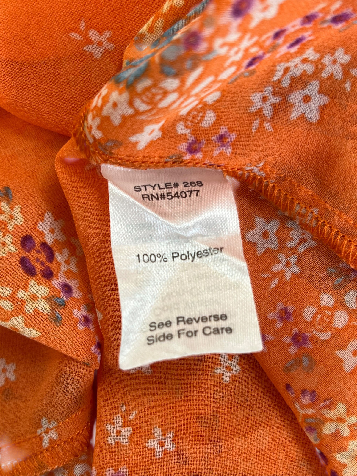 Cabi Women’s Orange Floral Semi Sheer Sleeveless Blouse – S