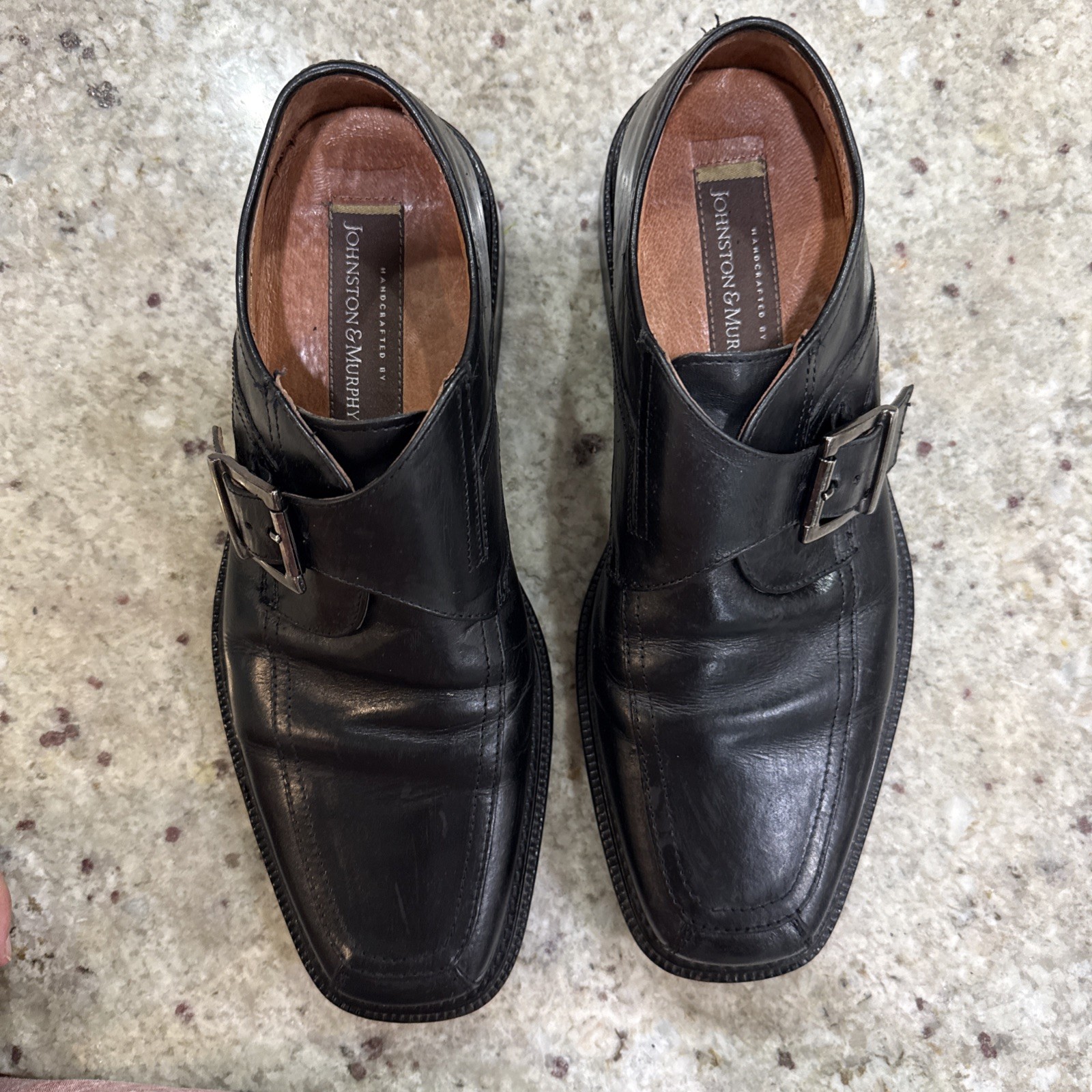 Johnston & Murphy Black Monk Buckle Dress Shoes Square Toe Loafers Mens Size 8M