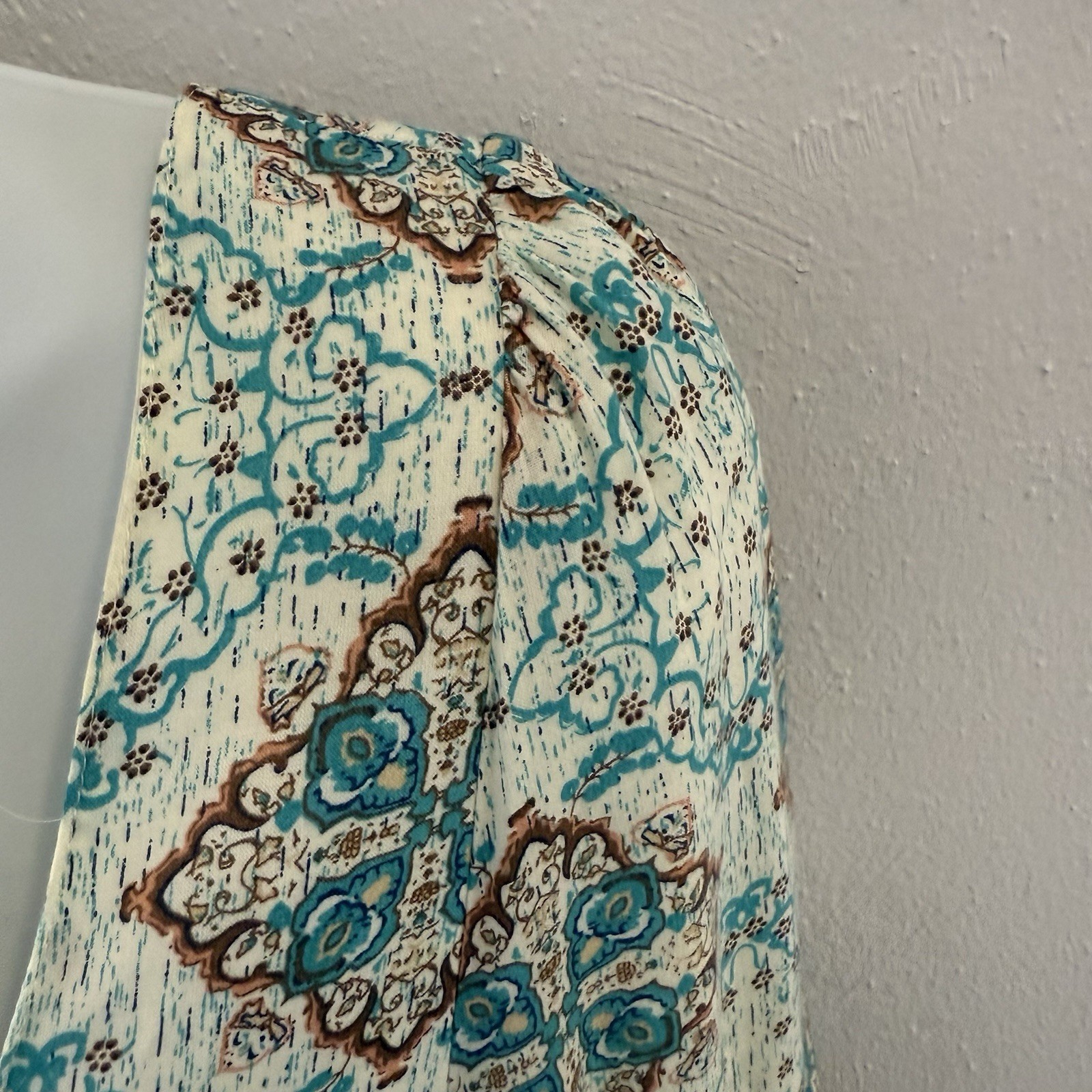 Umgee Boho Tunic Top Dress Square Neck Back Babydoll Peasant Mixed Print Flowy S