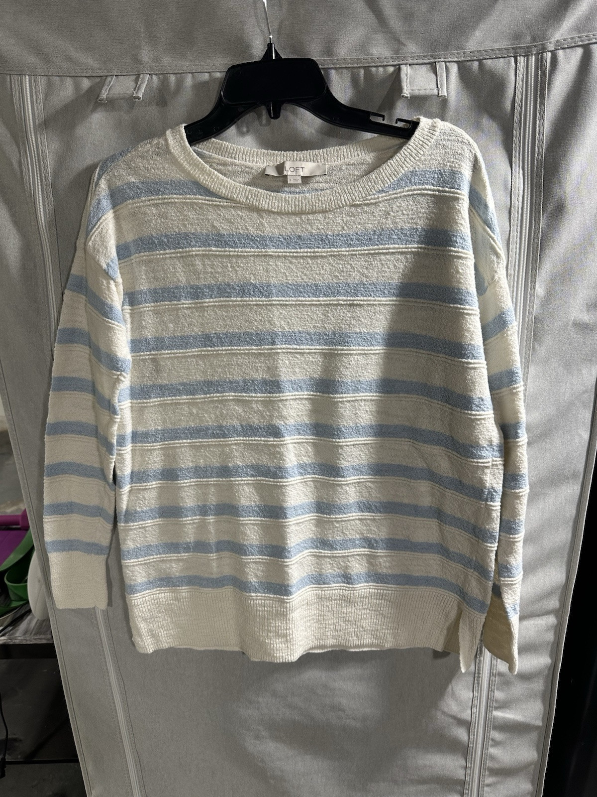 LOFT Tunic Top Womens Small Striped Blue Ivory Oversized Costal Beachy