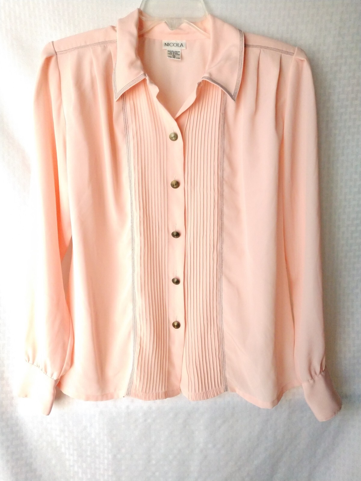 Nicola Vintage Blouse Pleated Front Pink with Black Size 10 Chest 42″ Office