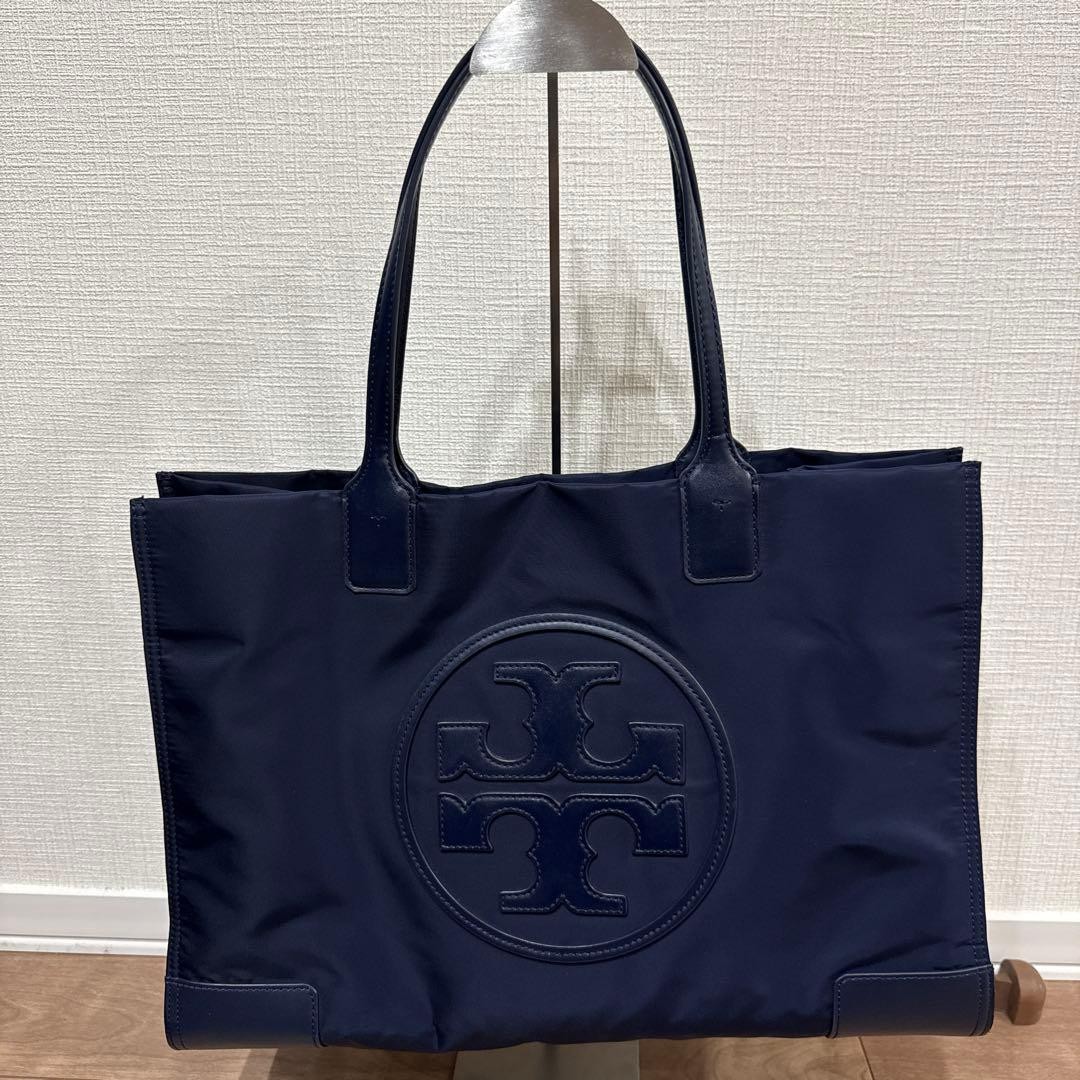 Tory Burch Tote Bag Ella Big Logo Navy Nylon