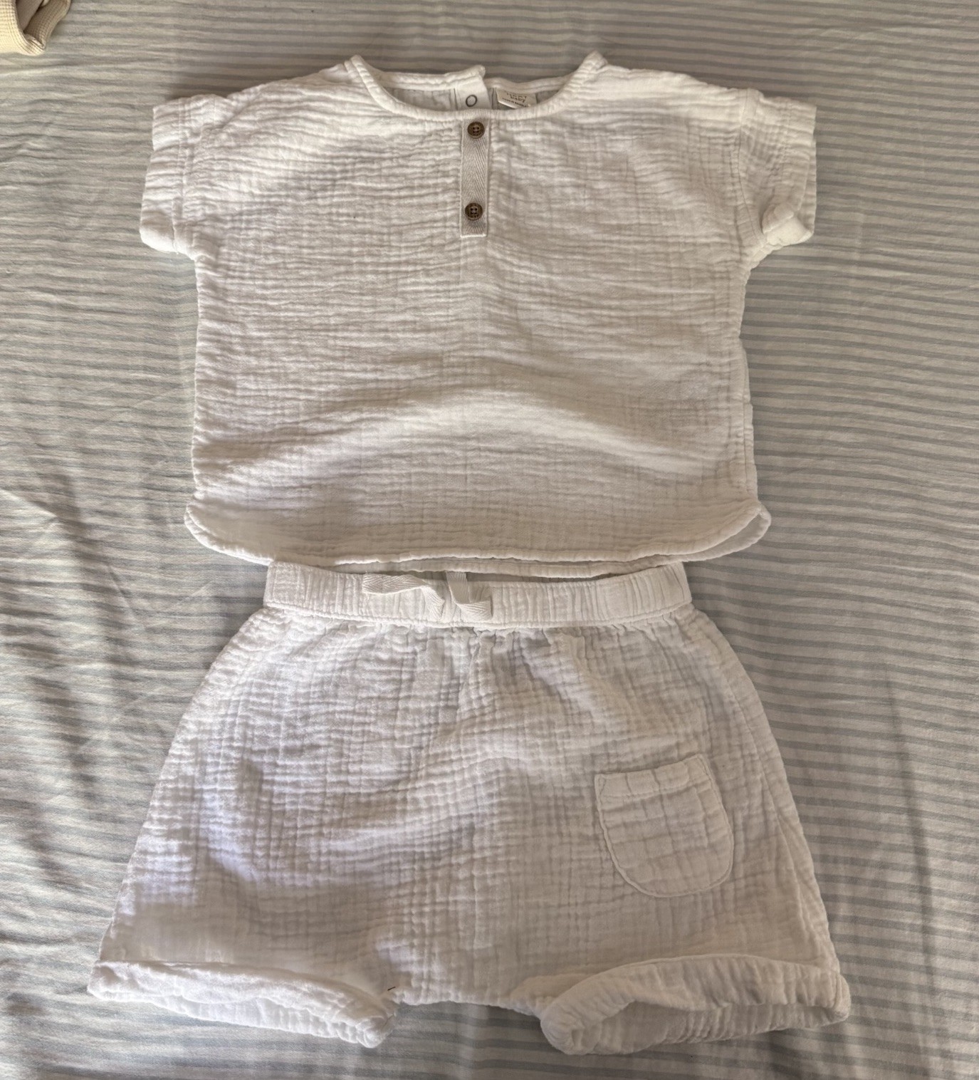 Next Baby Muslin Gauze Corton Short Set White Size 9-12M Neutral Boho