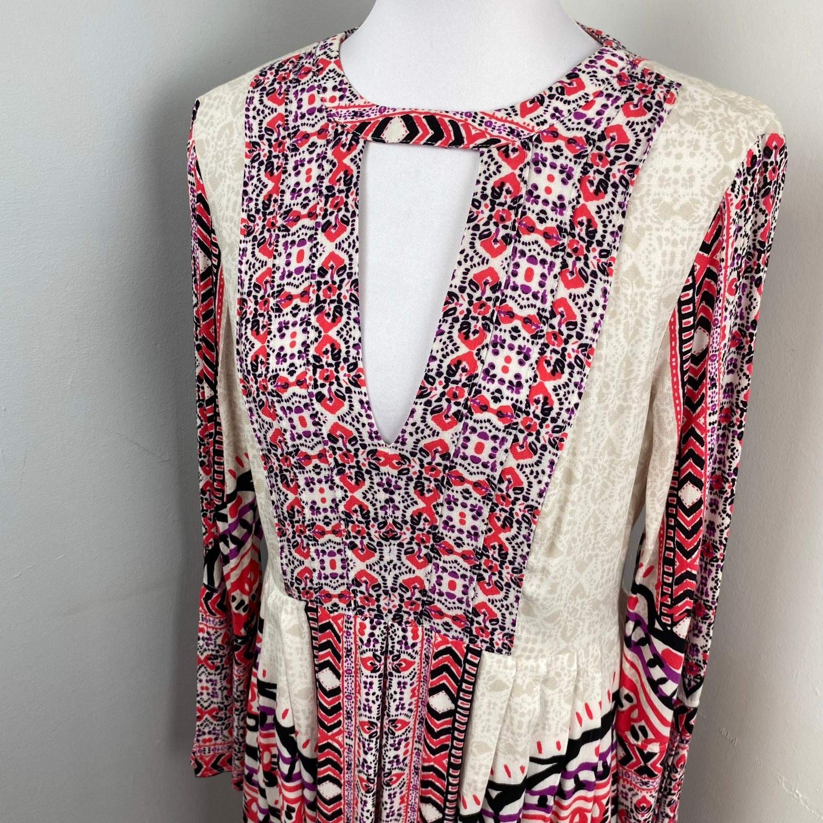 Free People Tegan Border Printed Midi Dress in Ivory Size 6 Boho
