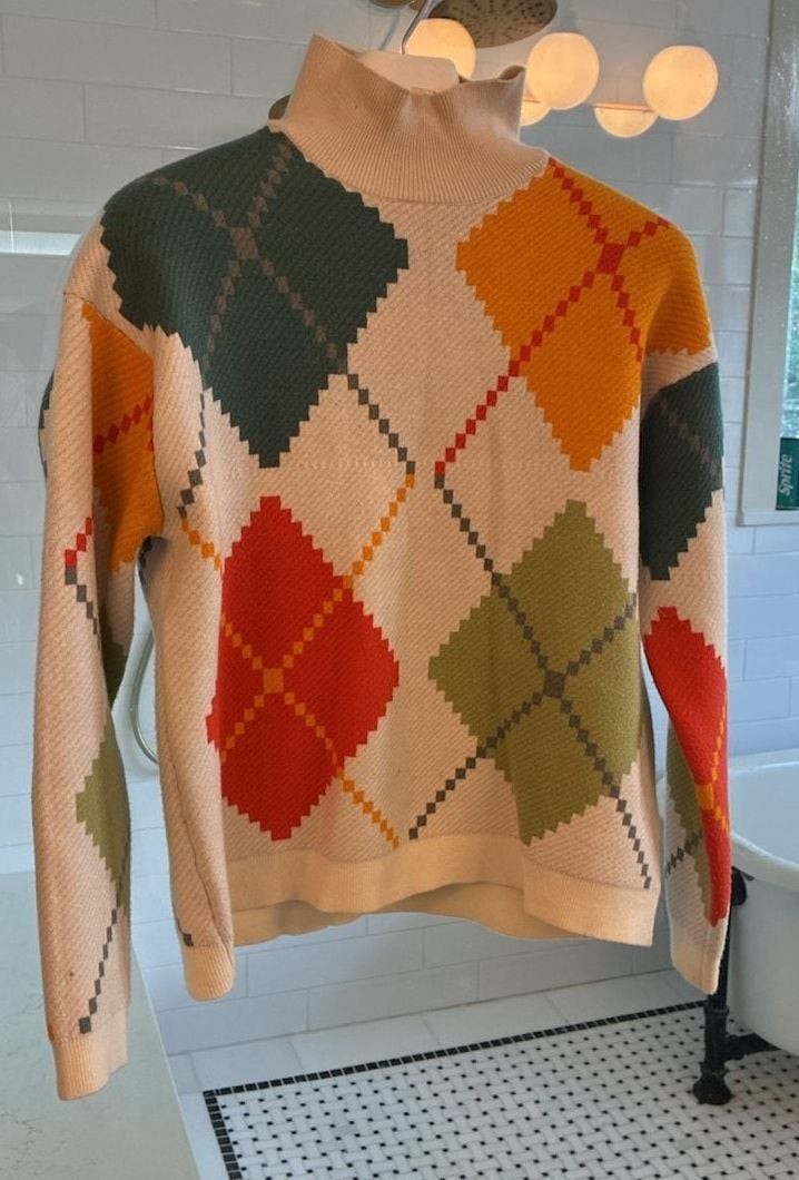 Compañía Fantástica Argyle Jacquard Mock Neck Knit Sweater