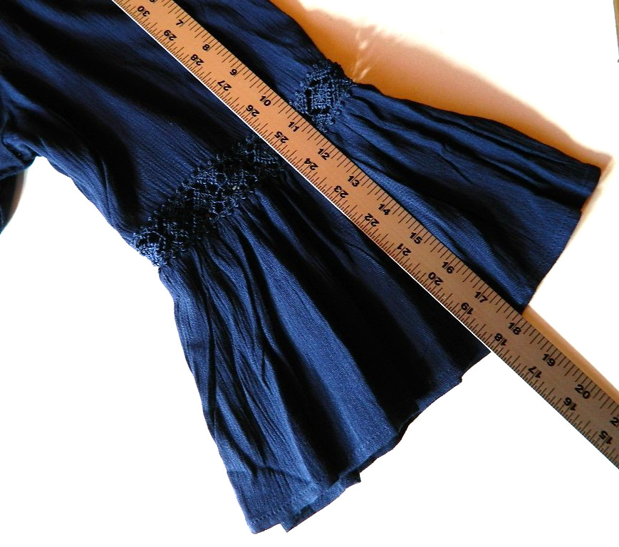 Honeyme Curvy Floral Lace Top Blouse Womens 1X Crochet 3/4 Sleeve Navy Blue Boho