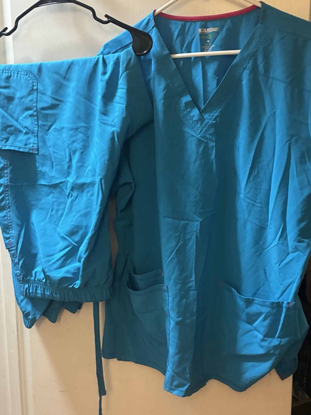 Scrubstar Women’s Blue Solid Medical Scrub Set Top & Pants Size XL