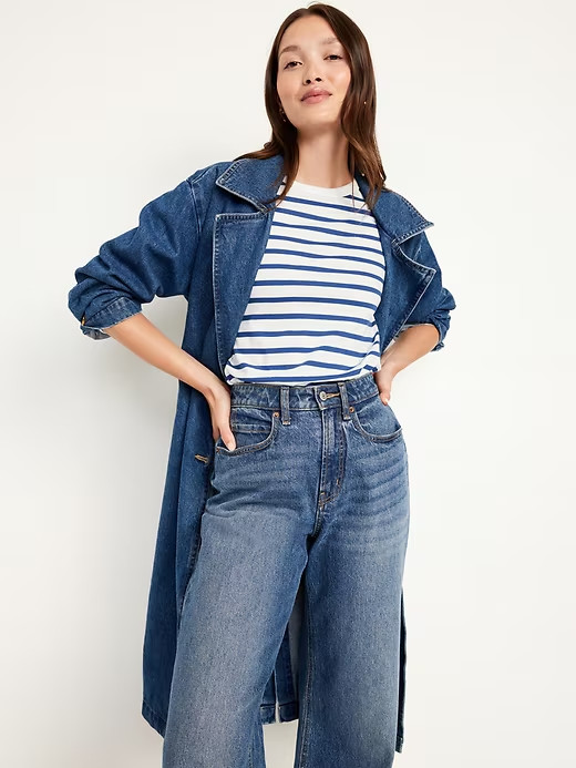 NWT Old Navy EveryWear Long-Sleeve T-Shirt Tee Shirt Blue Stripe Women M L