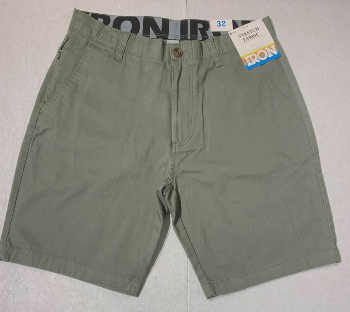 IRON CO. Men’s Stretch Fabric Flex Waist Flat Front Shorts True Olive All Size
