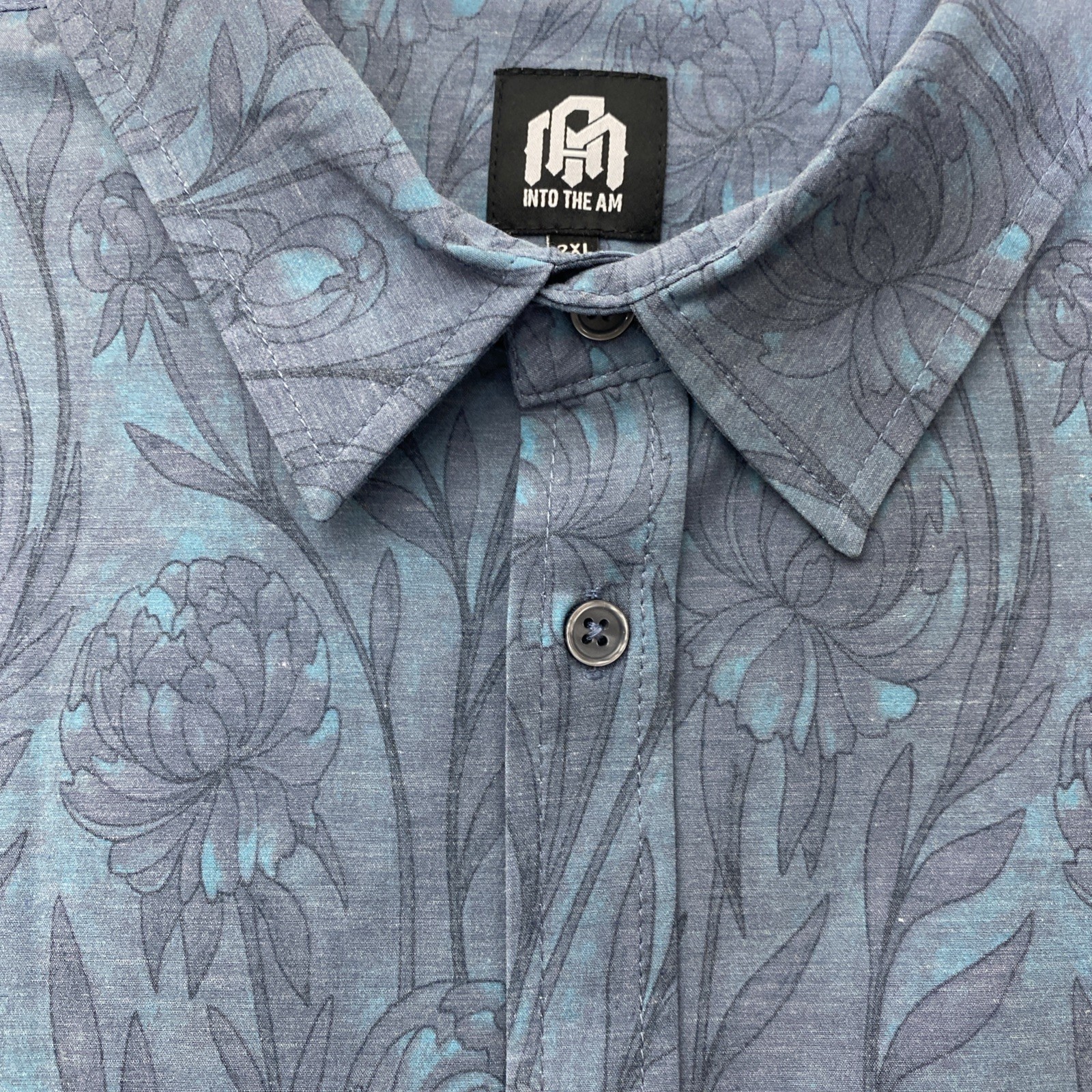 Into The AM Relaxed Button Up Blue Tonal Floral Short Sleeve Casual Mens 2XL