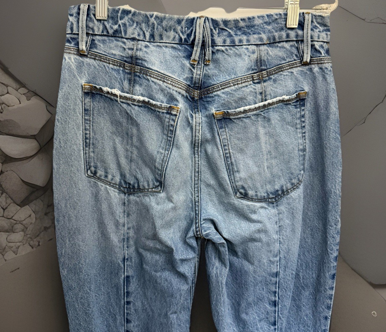 GOOD AMERICAN JEANS 6/28 30×32” Good Ease Indigo Mid Rise Split Hem Wide Leg 90s