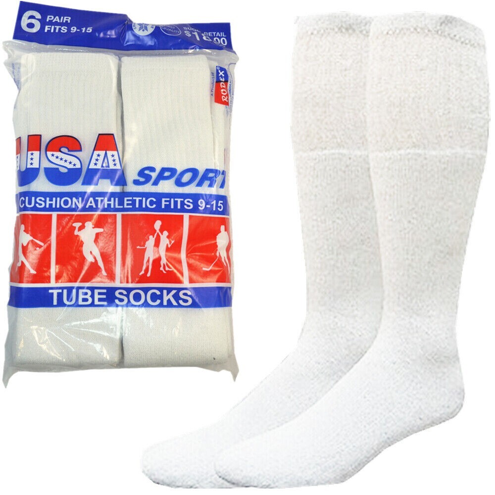 6 Paris Men’s White Cotton Athletic Sports Tube Socks 30″ Size 13-16 Big & Tall