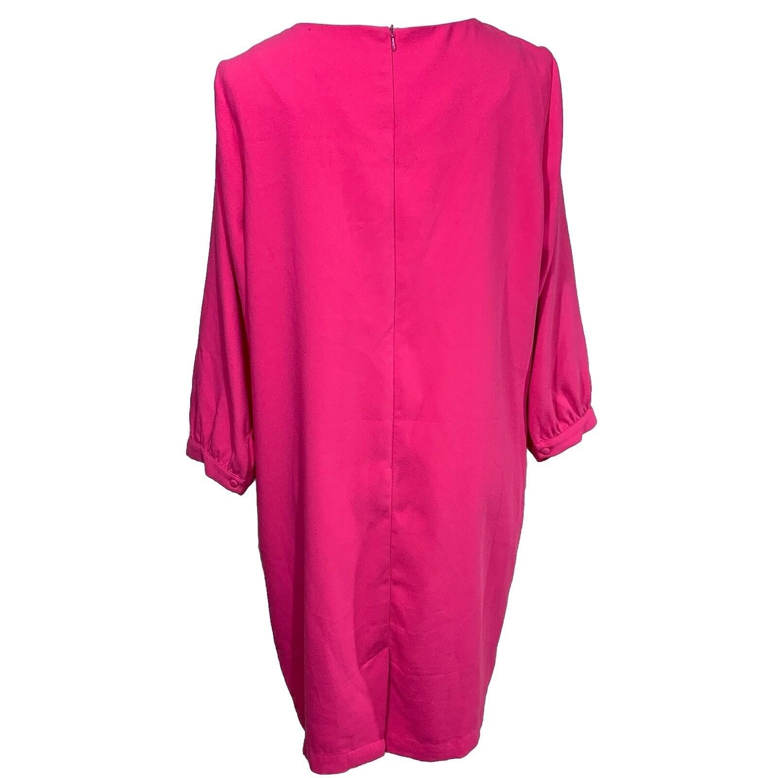 Dalia Shift Dress Womens 10 Pink Split Neck 3/4 Sleeve Crepe 1642-620