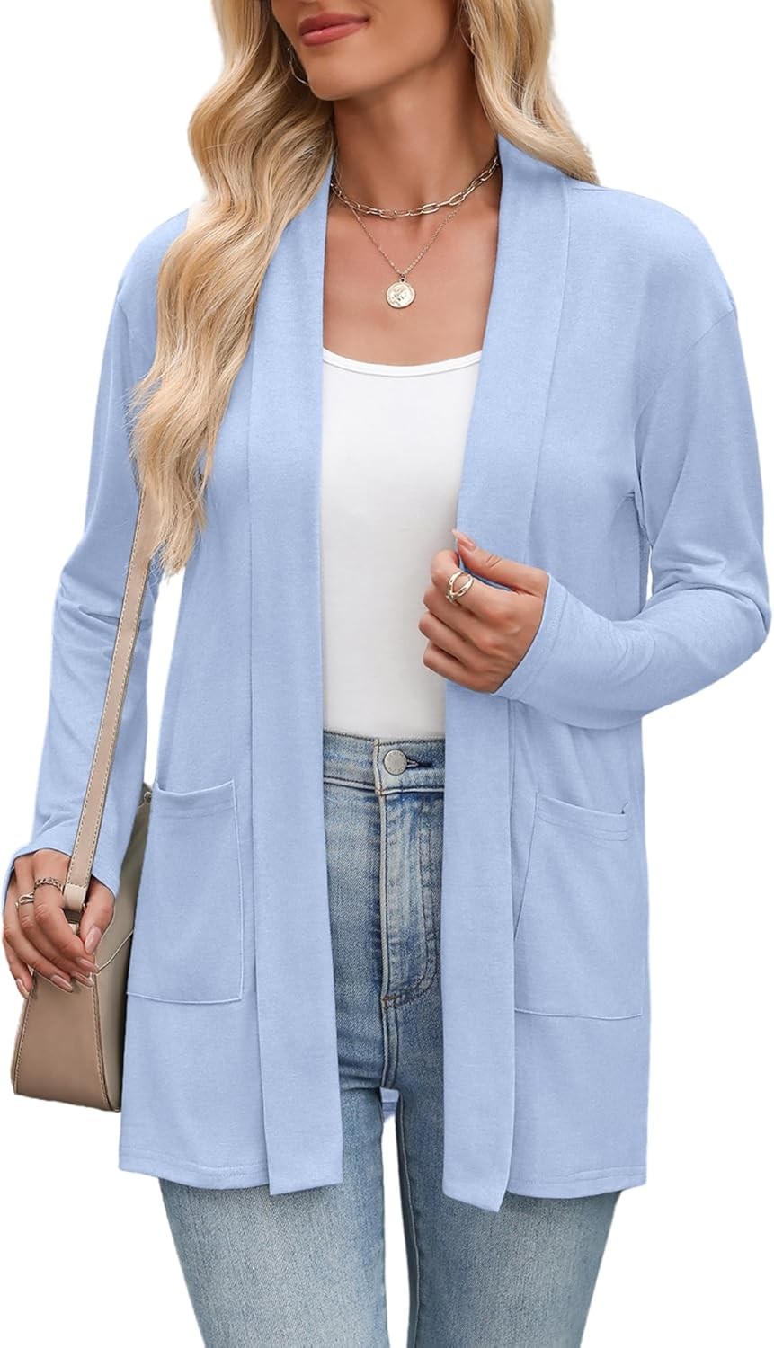 Women’s Lightweight Open Front Cardigan Sweater Casual Loose Knit with Pockets