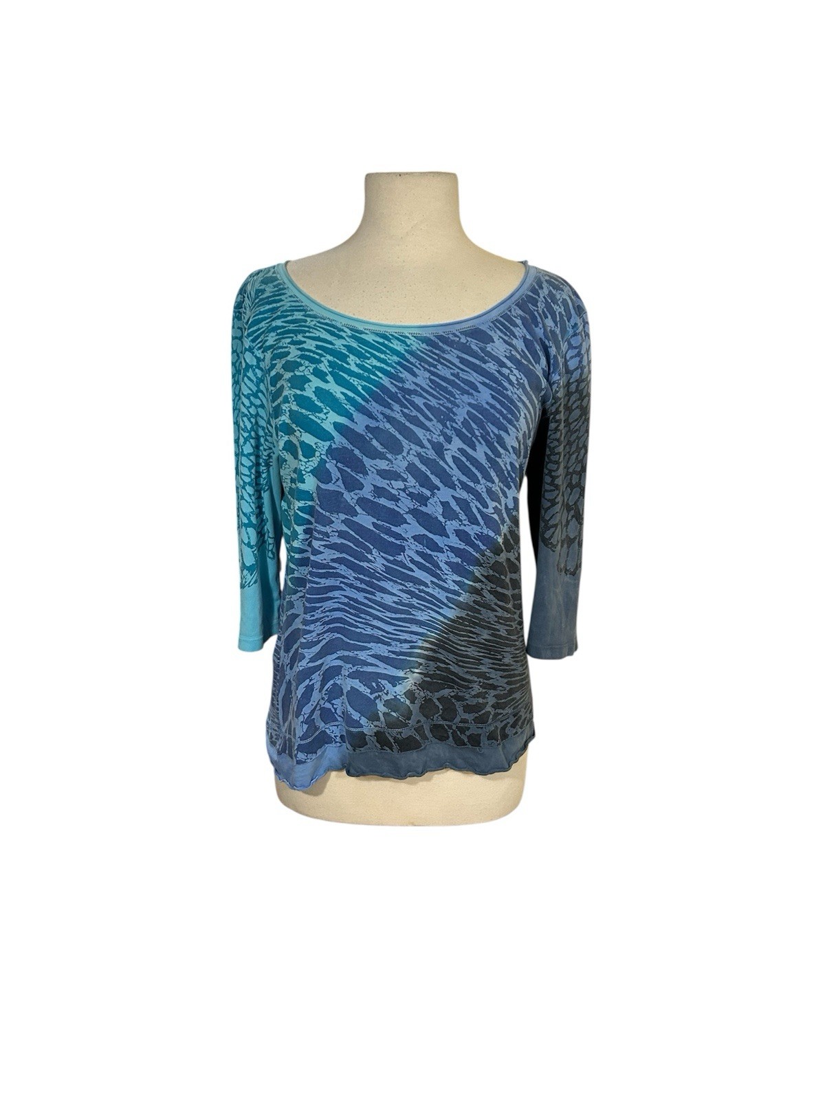 Glima Top XL Womens Boho y2k 3/4 Sleeve Abstract Shirt Artsy Romantic Ruffle Hem